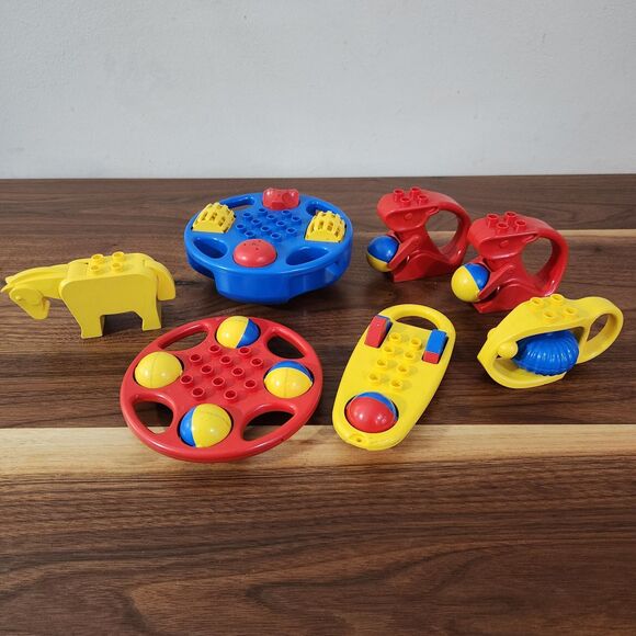 Lego Duplo Vintage Spinning Rattles Roll Ball Wheels Rocking Horse Lot of 7